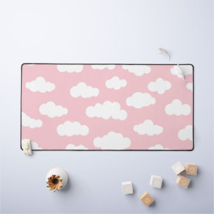 Cute Pink and White Pastel Clouds  Desk Mat