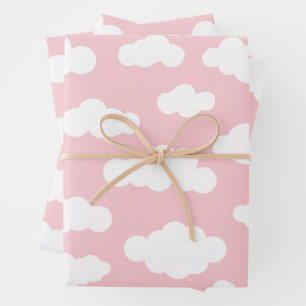 Cute Pink and White Pastel Clouds Wrapping Paper Sheet