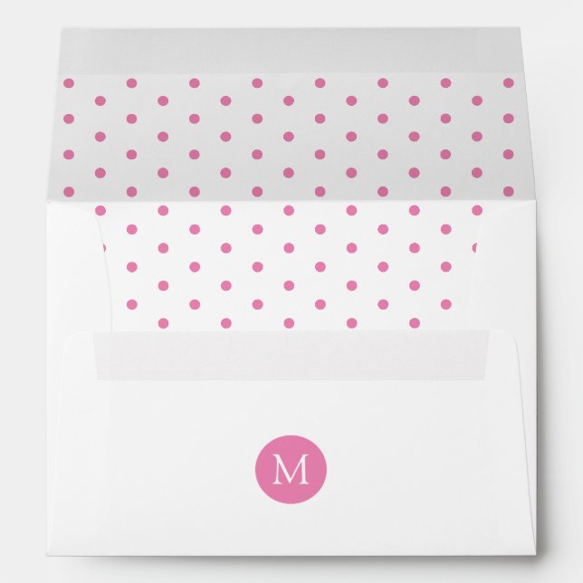 Cute Pink and White Polka Dot Monogram Envelope (Back (Bottom))