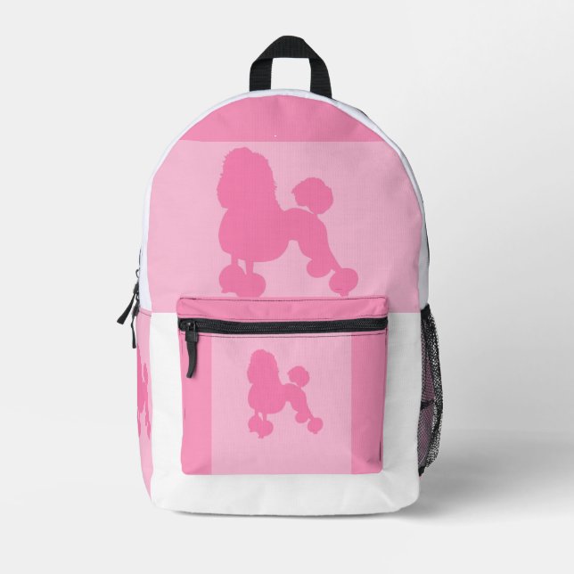 Cute Pink And White Poodle  Printed Backpack (Front)