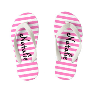 Cute Pink and White Stripe Personalised Kid's Flip Flops
