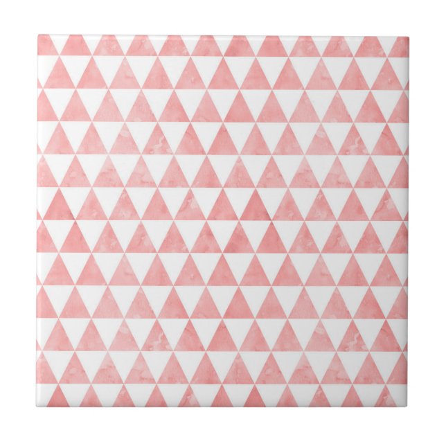 Cute Pink And White Triangle Pattern Ceramic Tile (Front)
