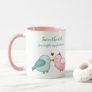 Cute Pink and White Valentines Day Love Birds Mug
