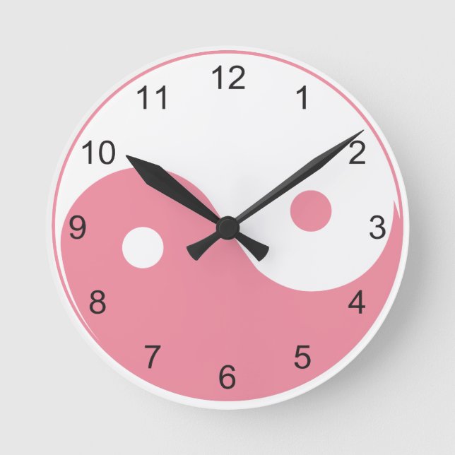 Cute Pink and White Yin and Yang Symbol Round Clock (Front)