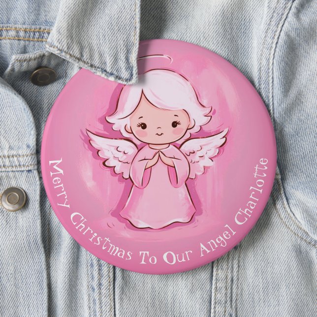 Cute Pink Angel Girls Pin Button Badge (In Situ)