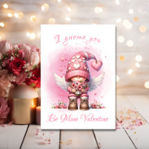 Cute Pink Angel Gnome Watercolor Valentine