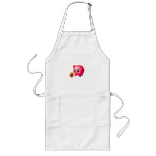 Cute Pink Angry Piggy Bank Holding Gold Bitcoin Co Long Apron