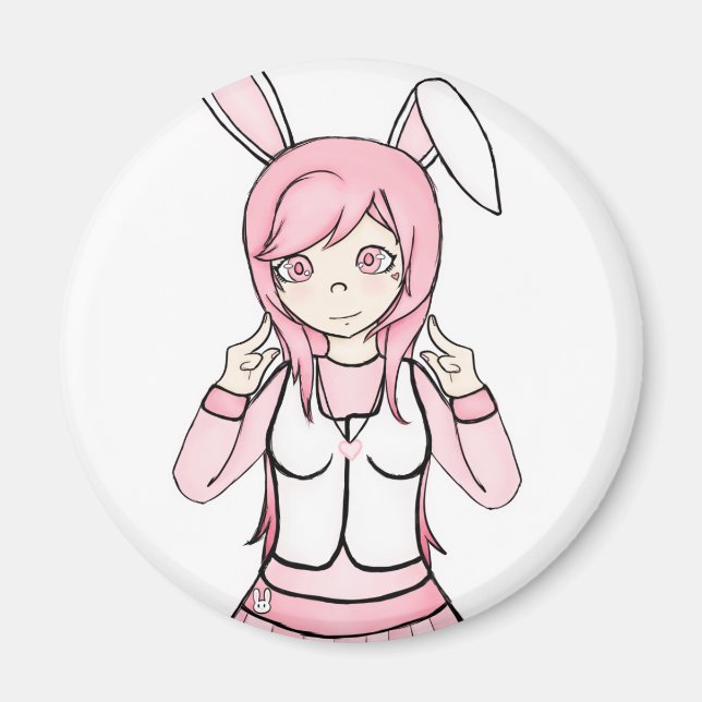 Cute Pink Anime Bunny Girl Lolita Magnet (Front)