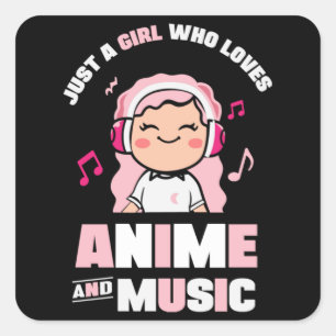 Cute Pink Anime Girl   for Anime & Music Lover Square Sticker