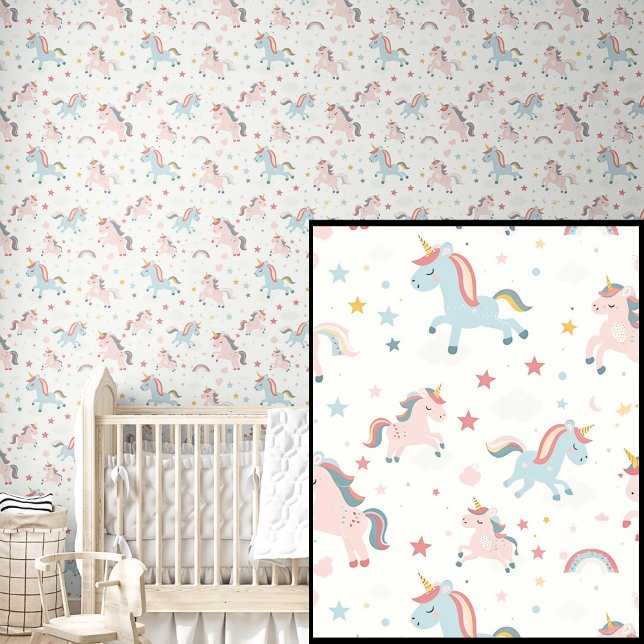 Cute Pink & Aqua Baby Unicorns & Stars Wallpaper (Creator Uploaded)