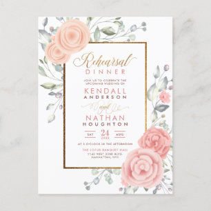 Cute Pink Aquarelle Blooms Floral Rehearsal Dinner Invitation Postcard