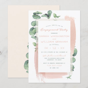Cute Pink Aquarelle Brush Floral Engagement Party Invitation
