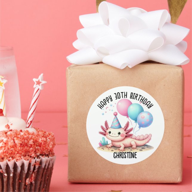 Cute pink axolotl Birthday Party favours Classic Round Sticker (Party)