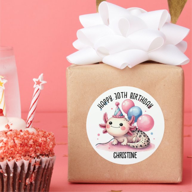 Cute pink axolotl Birthday Party favours Classic Round Sticker (Party)