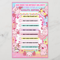 Cute Pink Axolotl Birthday Party Game Activity