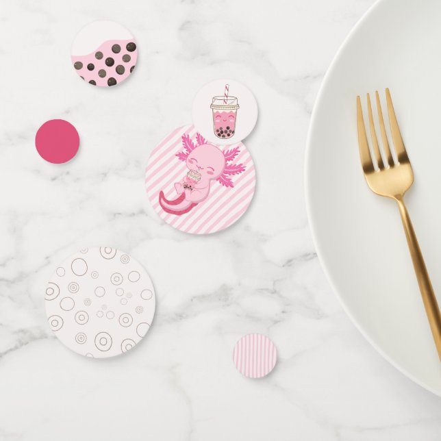 Cute Pink Axolotl Boba Tea Girls Birthday Party Confetti (Group)