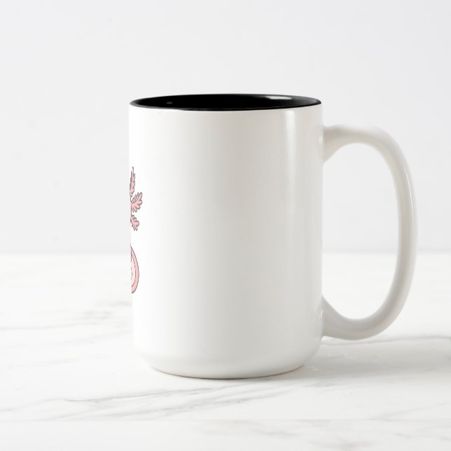 Cute Pink Axolotl Cartoon – Adorable Kawaii Salama Two-Tone Coffee Mug (Right)