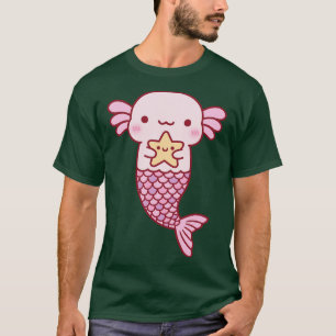 Cute Pink Axolotl Mermaid Holding Starfish T-Shirt