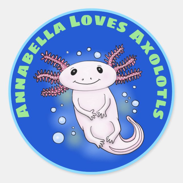 Cute pink axolotl pet cartoon classic round sticker (Front)