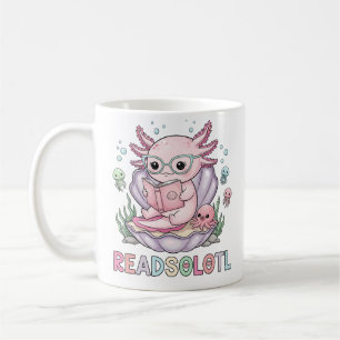 Cute Pink Axolotl Reading Coffee Mug