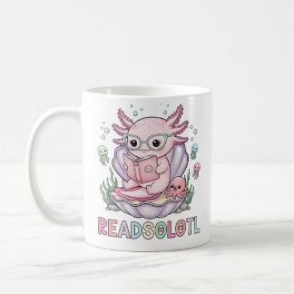 Cute Pink Axolotl Reading Coffee Mug
