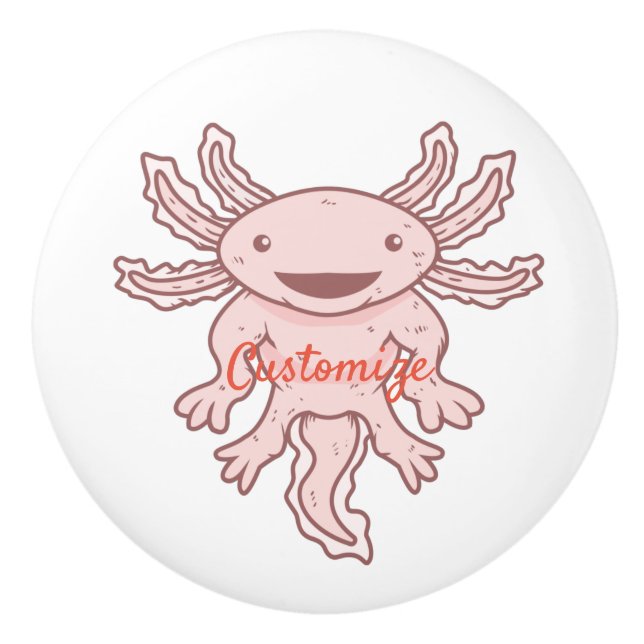 Cute Pink Axolotl Thunder_Cove Ceramic Knob (Front)