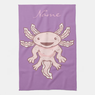 Cute Pink Axolotl Thunder_Cove  Tea Towel