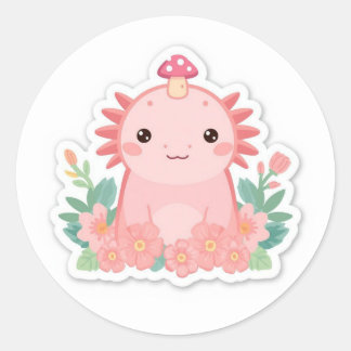 Cute pink axolotxl  classic round sticker