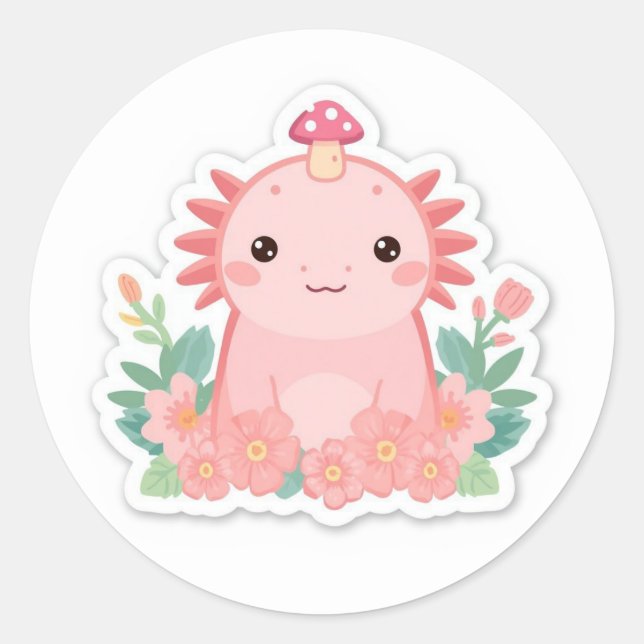 Cute pink axolotxl  classic round sticker (Front)