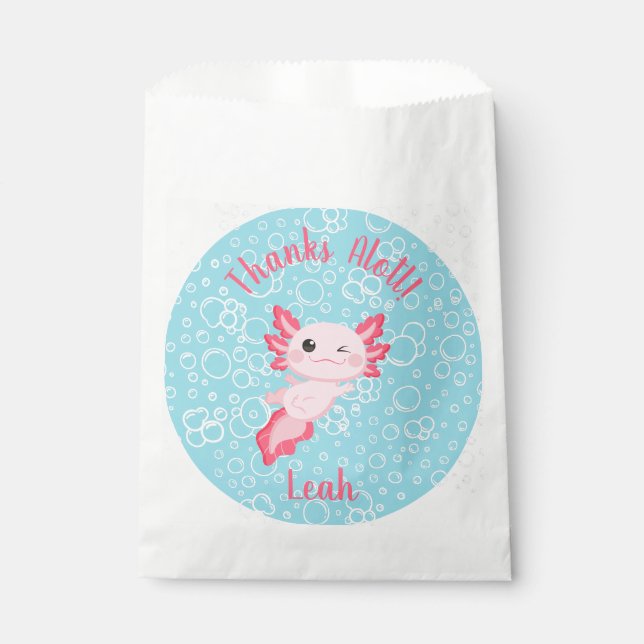 Cute Pink Baby Axolotl Birthday Party  Favour Bags (Front)