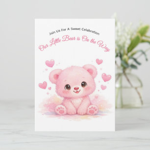 Cute Pink Baby Bear Baby Shower Pastel Girl Invitation