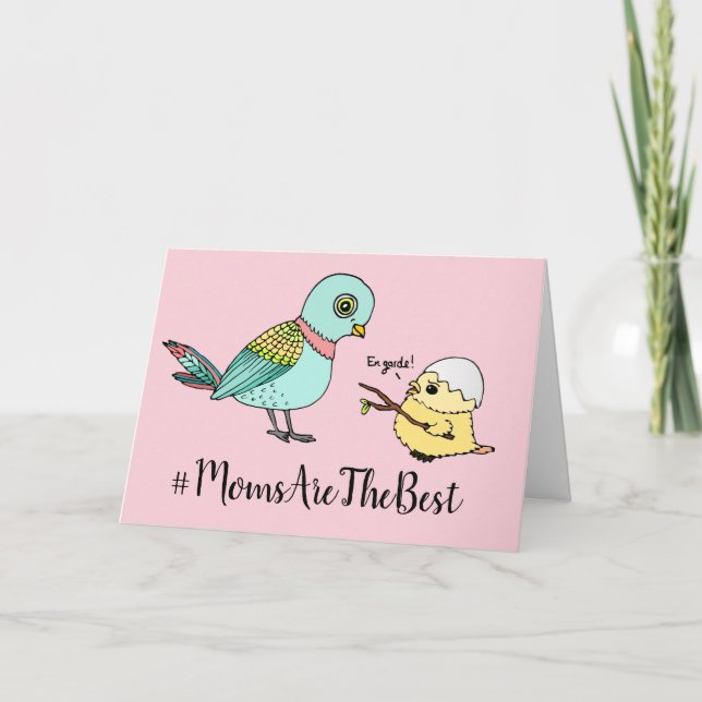 Cute Pink Baby Bird Cartoon First Mother's Day Card (Front)