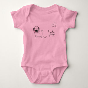 cute pink baby bodysuit with pug
