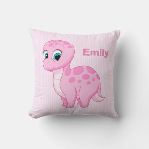 Cute Pink Baby Brontosaurus Dinosaur Cushion