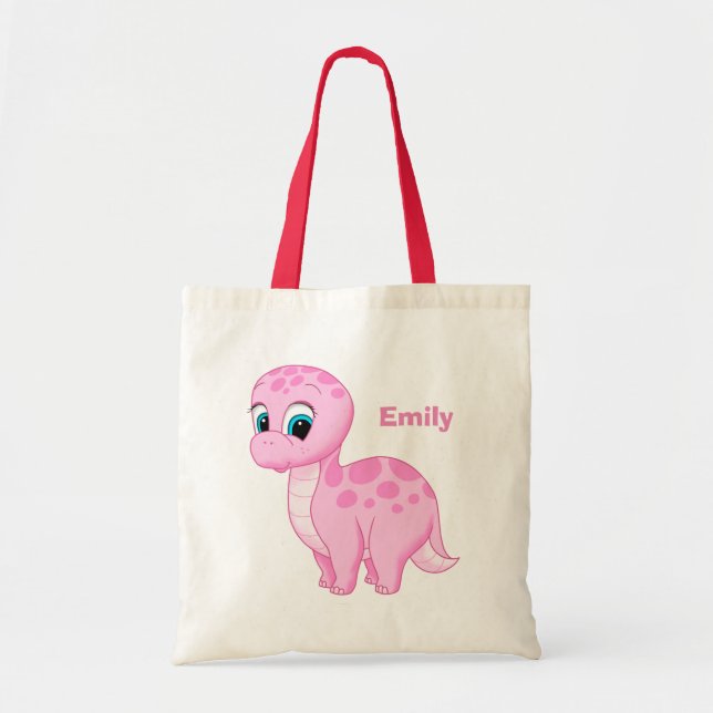 Cute Pink Baby Brontosaurus Dinosaur Tote Bag (Front)