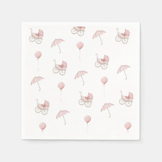 Cute Pink Baby Buggy Baby Shower Napkin