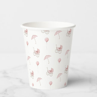 Cute Pink Baby Buggy Baby Shower Paper Cups