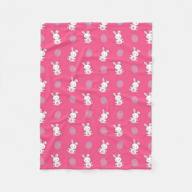 Cute pink baby bunny easter pattern fleece blanket (Front)