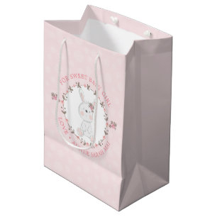Cute Pink Baby Bunny Floral Wreath Personalised Medium Gift Bag