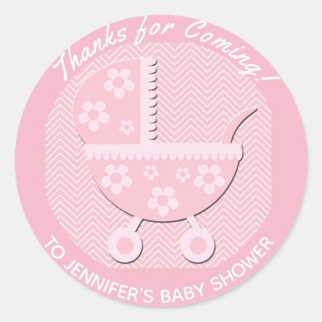 Cute Pink Baby Carriage Baby Shower Thank You Classic Round Sticker (Front)