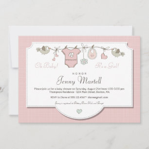 Cute Pink Baby Clothes Baby Shower Invitation