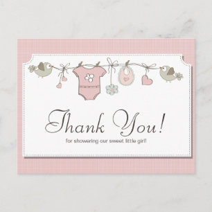 Cute Pink Baby Clothes Baby Shower Thank You Postcard