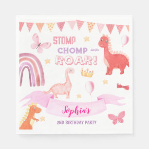 Cute Pink Baby Dinasaur Kids Birthday Party Napkin