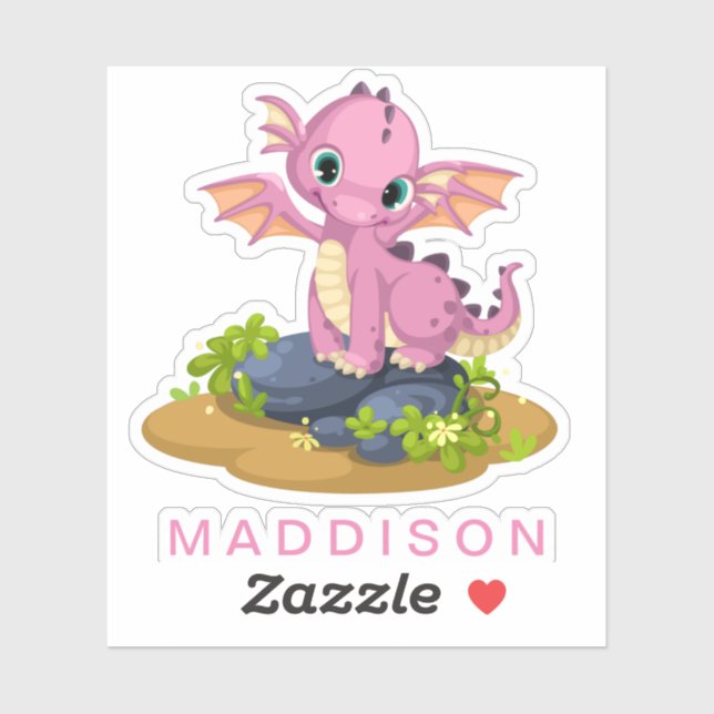 Cute Pink Baby Dinosaur Add Name Custom-Cut Vinyl (Sheet)