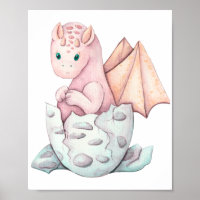 Cute Pink Baby Dragon Hatching Art 
