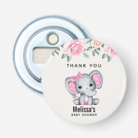 Cute Pink Baby Elephant and Roses Baby Shower