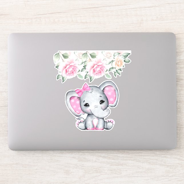 Cute Pink Baby Elephant and Roses Border (Computer)