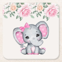 Cute Pink Baby Elephant and Roses Border