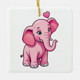 Cute Pink Baby Elephant With Love Ceramic Ornament