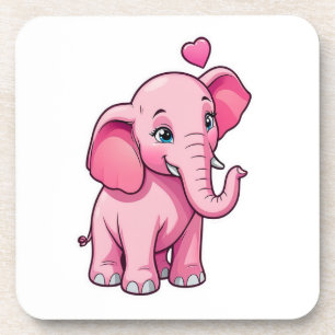 Cute Pink Baby Elephant With Love Coaster